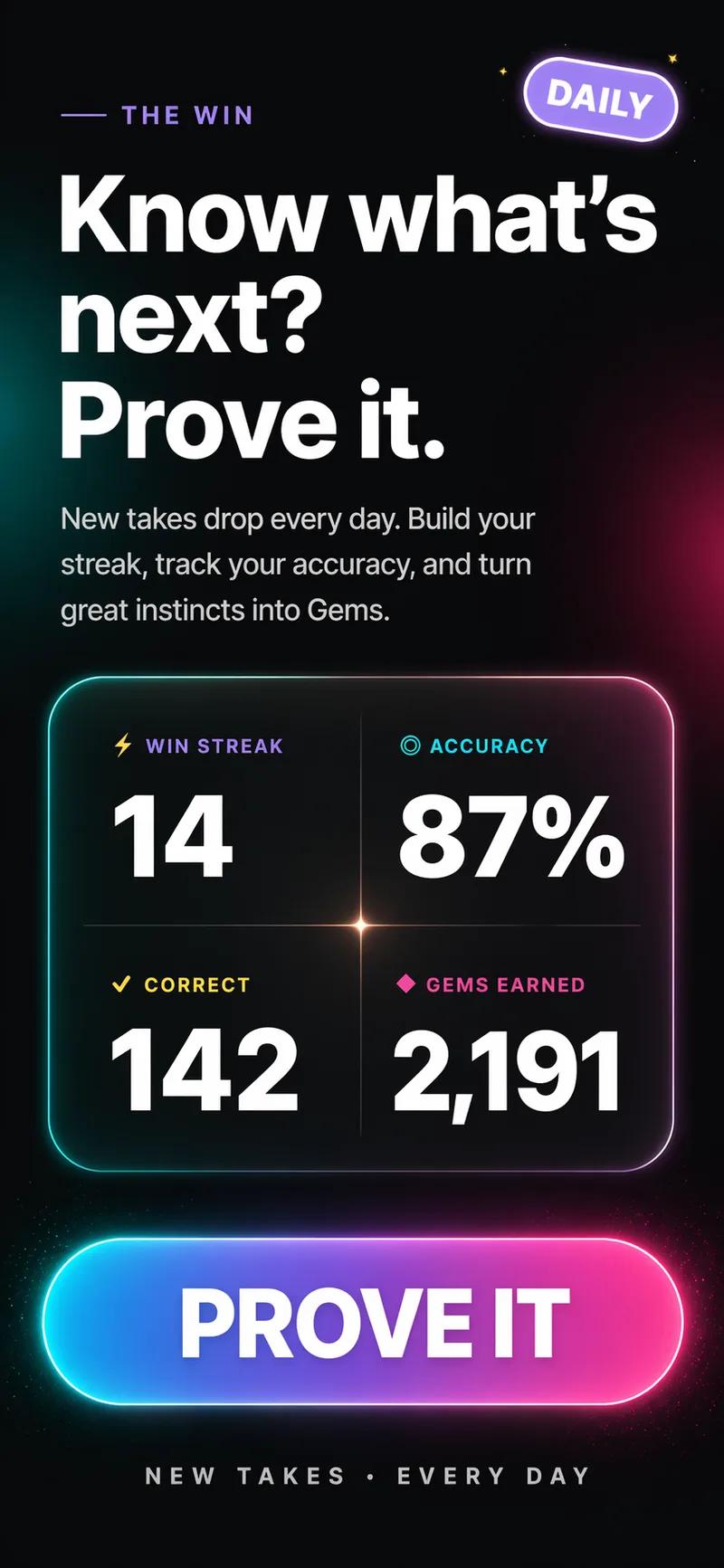 TMRW win streak and accuracy screenshot